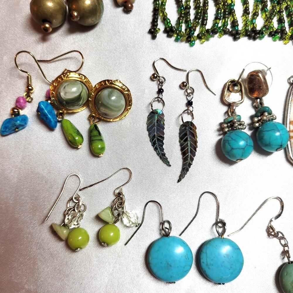 13 Pc Earrings Lot Retro Boho Western Southwestern Dangle Beaded Gemstone Chips - Picture 4 of 9
